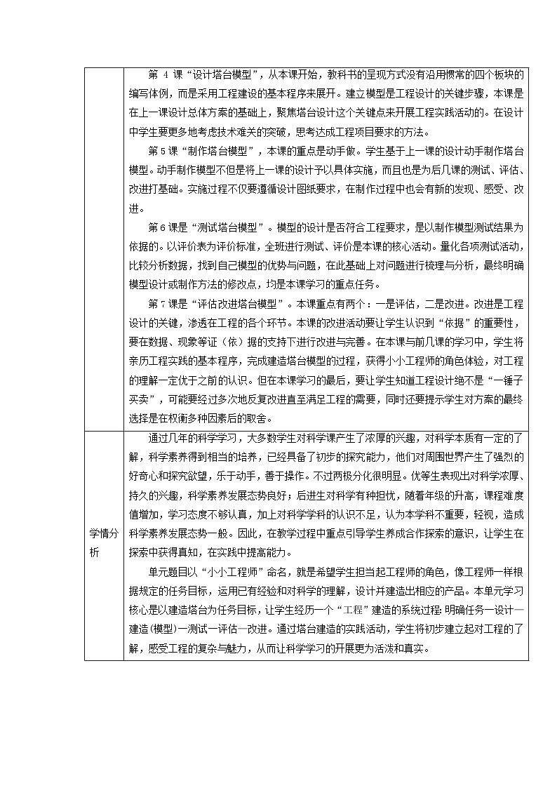 【大单元教案】教科版科学六年级下册 第一单元  单元教学设计第3页