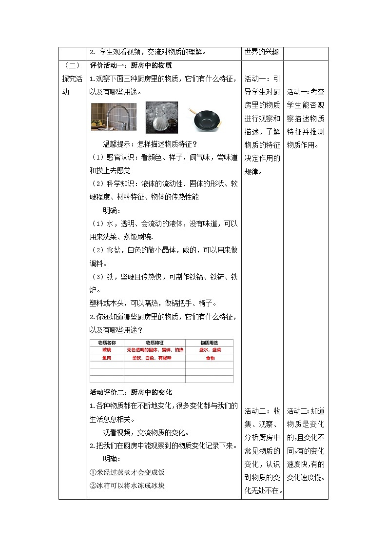 【核心素养】教科版科学六年级下册 4.1《厨房里的物质与变化》教案第2页