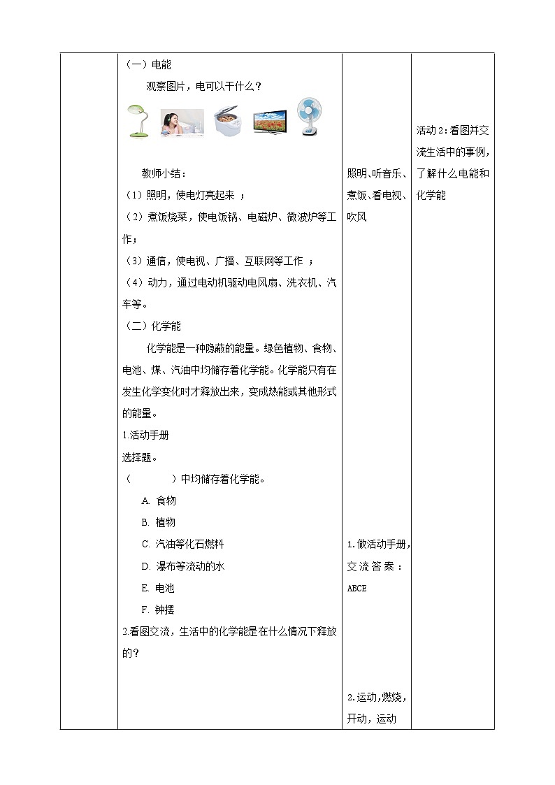 苏教版（2017）科学六下 1.2《各种各样的能量》教案第3页