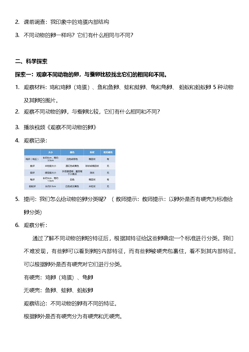 【核心素养】教科版科学三年级下册 2.2《认识其他动物的卵》教案第2页