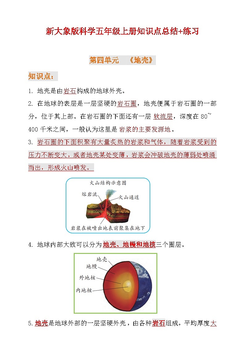 新大象版科学五年级上册第四单元知识点总结+练习（含答案）第1页