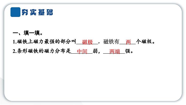 2024教科版科学二年级下册第一单元磁铁3磁铁的两极 作业课件第3页