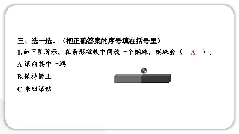 2024教科版科学二年级下册第一单元磁铁3磁铁的两极 作业课件第5页