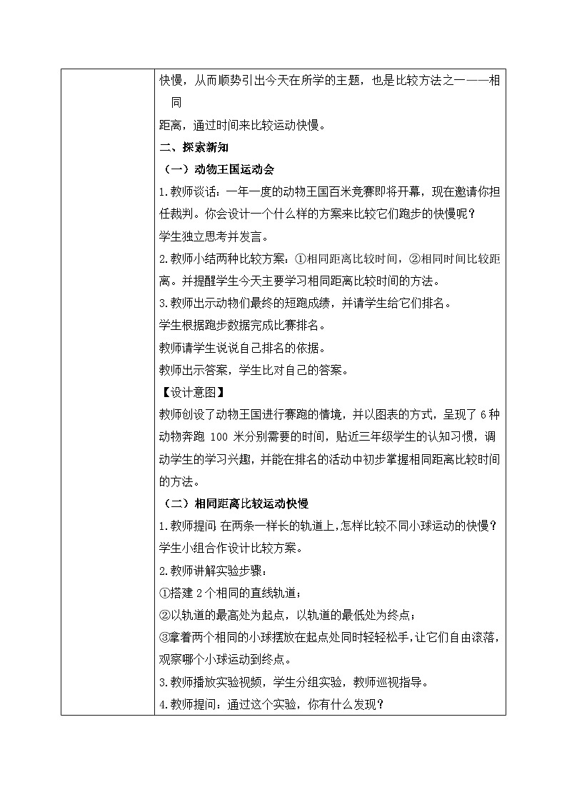 【核心素养目标】教科版科学三下 1.5《比较相同距离内运动的快慢》教学设计（表格式+教学反思）第2页