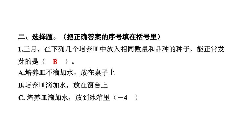 2024教科版科学五年级下册第一单元生物与环境2 比较种子发芽实验 作业课件ppt第4页