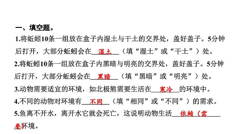 2024教科版科学五年级下册第一单元生物与环境4 蚯蚓的选择 作业课件ppt第3页