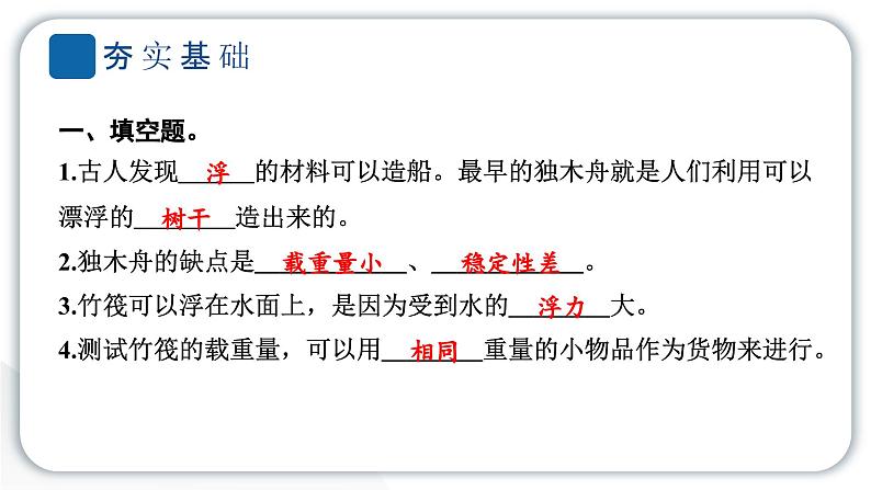 2024教科版科学五年级下册第二单元船的研究2 用浮的材料造船 作业课件ppt第3页