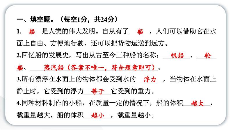 2024教科版科学五年级下册第二单元船的研究第二单元学习达标测试 作业课件ppt第2页