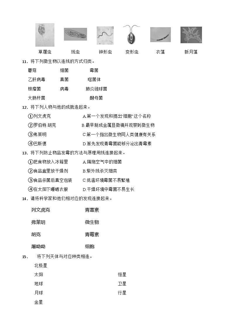 青岛版·六三制小学科学六年级上册期末复习试题汇总--连线 简答题（含答案 解析）第3页