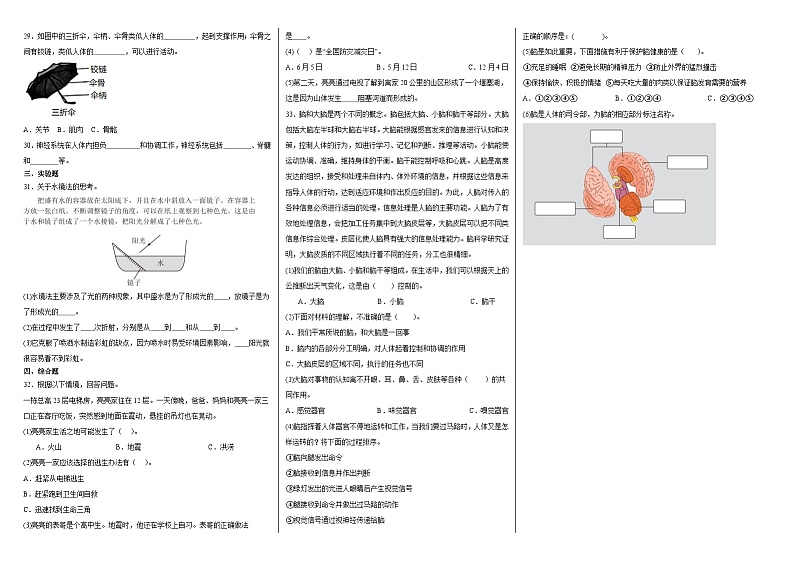 教科版2024-2025学年五年级科学上册期末测试卷第2页
