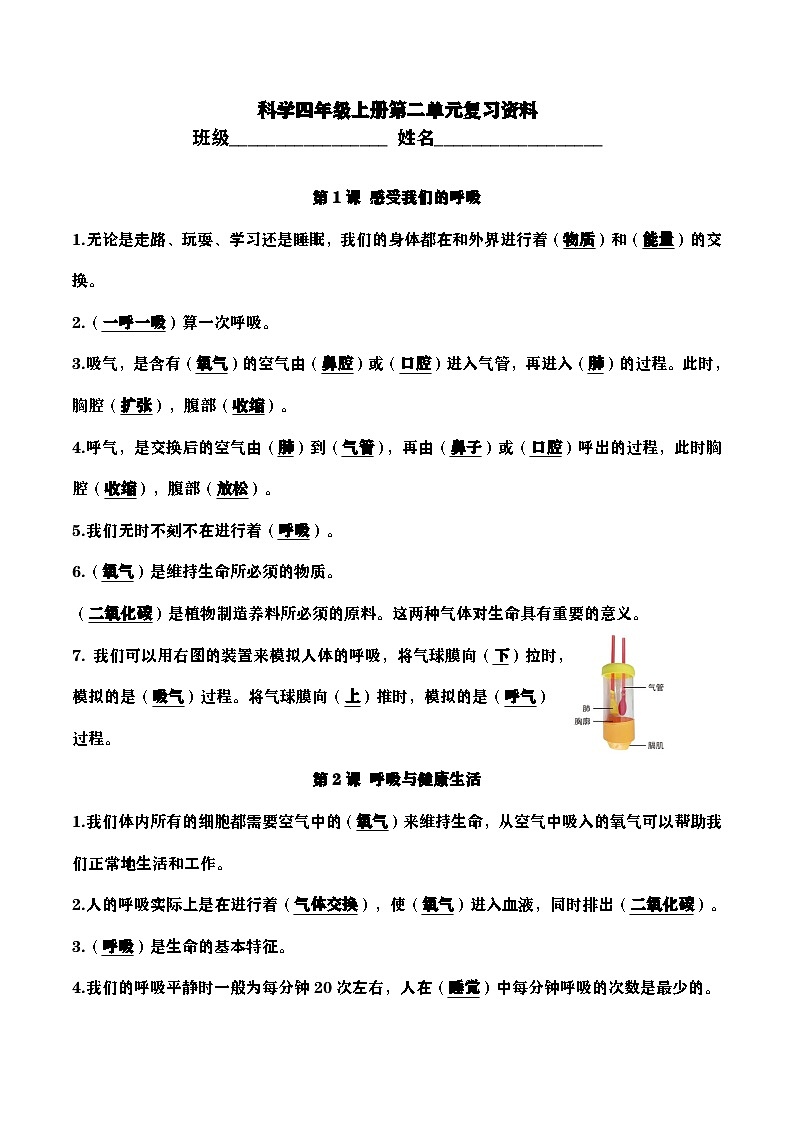 [期末复习]-教科版-科学-四年级上册-第2单元知识点梳理-教案第1页