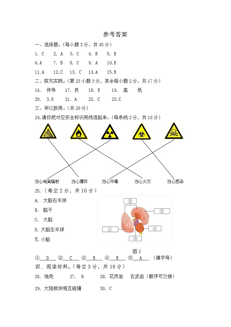 2024年秋 五（上）科学期末试卷 答案第1页