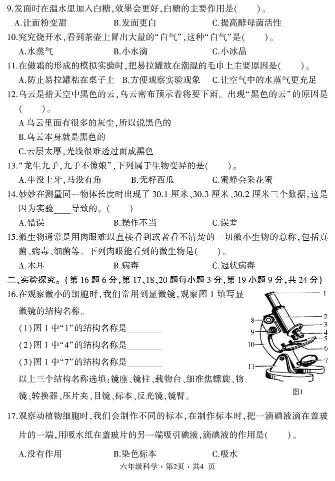 六年级科学期末（排版）第2页