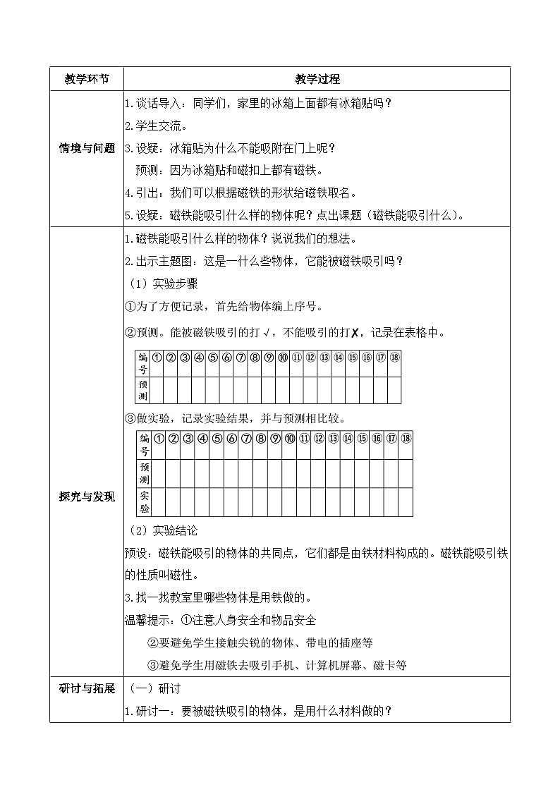 1.1 磁铁能吸引什么（教学设计）第2页