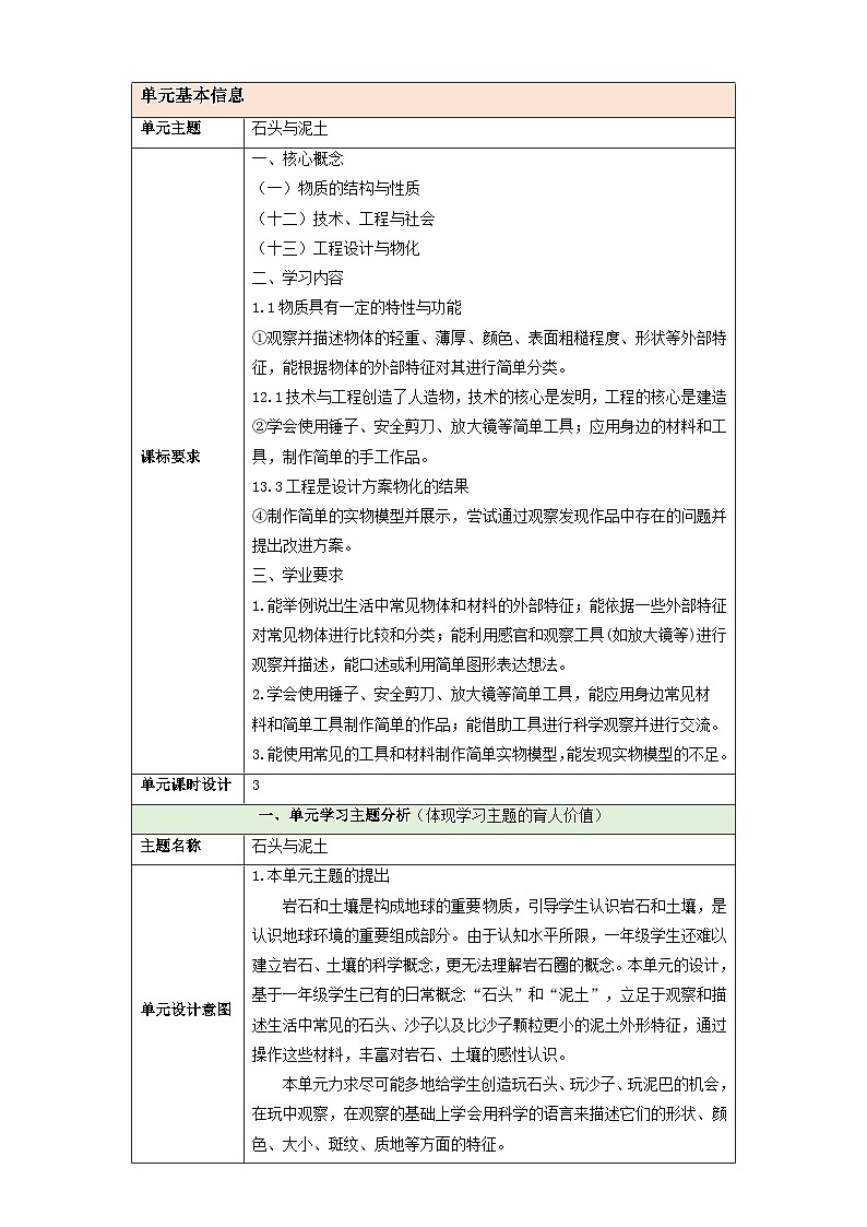 【大单元整体教学】第一单元《石头与泥土》整体设计第1页