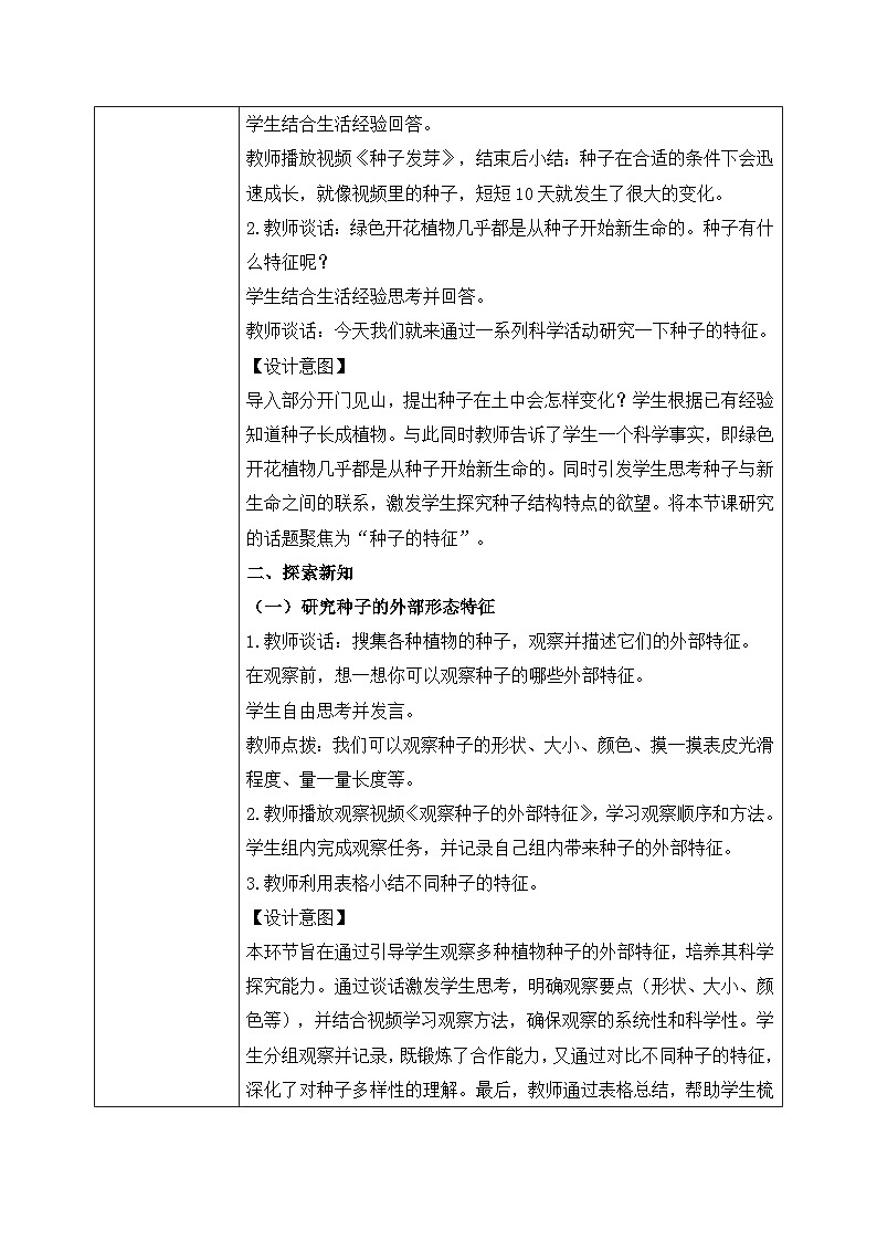 【核心素养目标】教科版科学四下 1.1 《种子里孕育着新生命》教学设计（表格式+教学反思）第2页