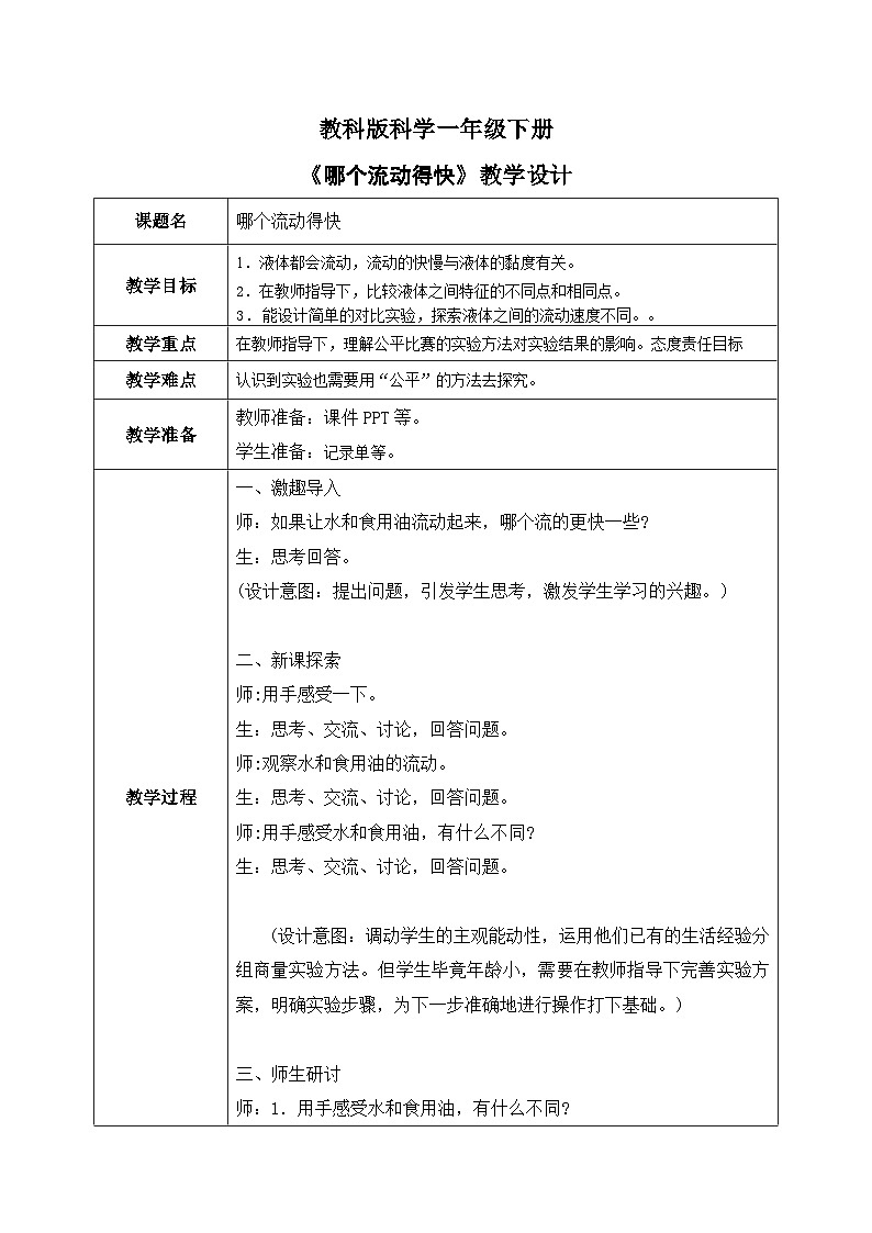 第6课 哪个流动得快（教学设计）25春新教材教科版一年级下册.pptx第1页