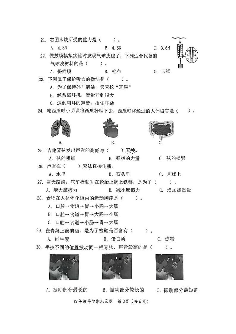 浙江省台州市温岭市2024-2025学年四年级上学期期末科学试题第3页