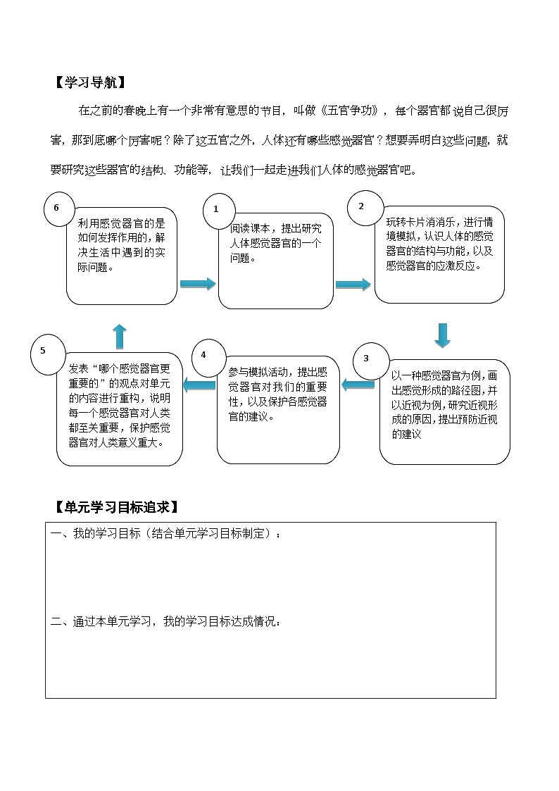 青岛版六年级下册第一单元《人体感知环境》学习任务单第3页