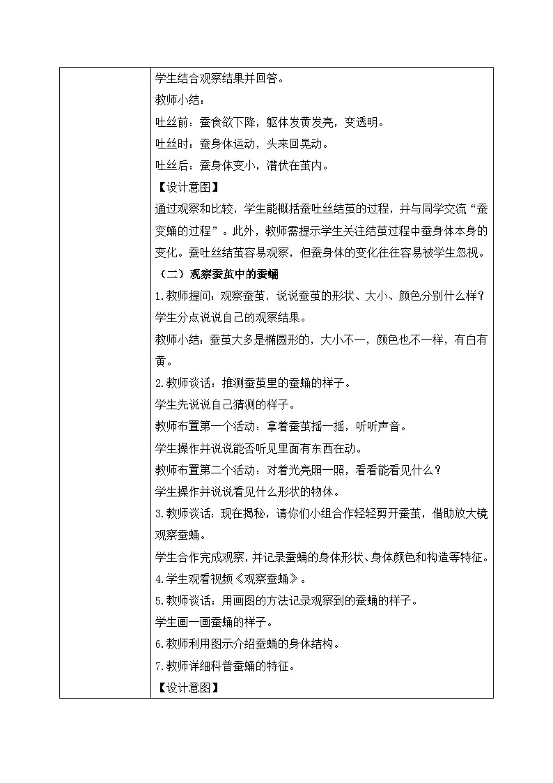 【核心素养目标】教科版科学三下 2.4 《蚕变了新模样》教学设计（表格式+教学反思）第3页
