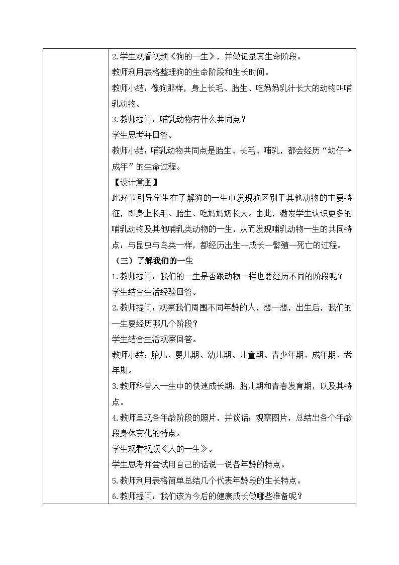 【核心素养目标】教科版科学三下 2.8 《动物的一生》教学设计（表格式+教学反思）第3页