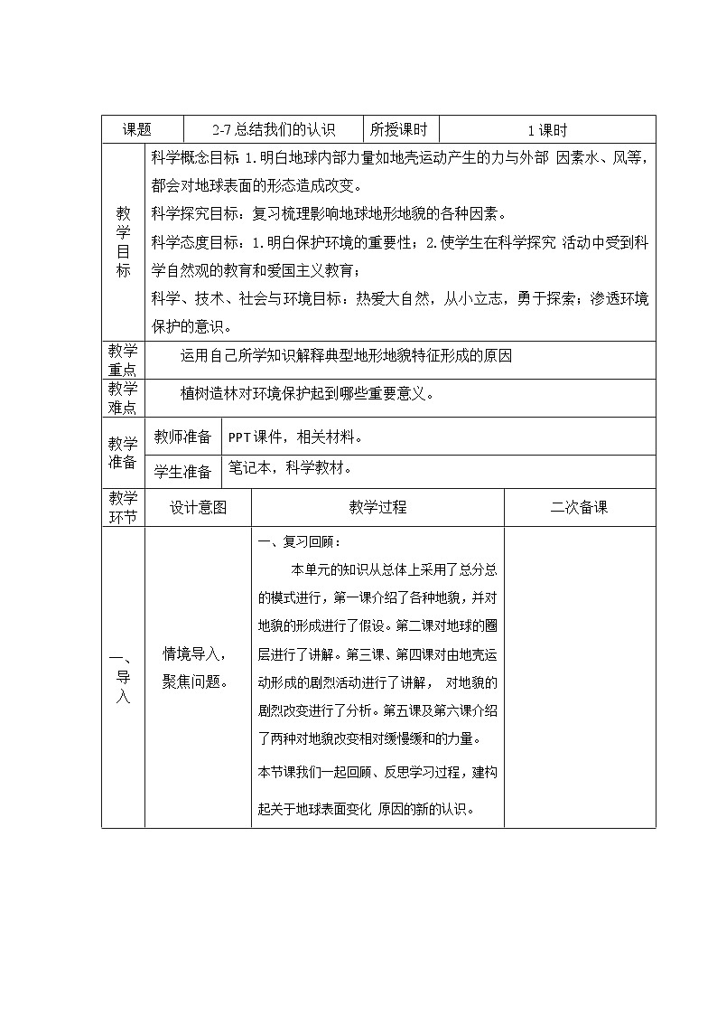 第2.7课 总结我们的认识（教学设计）五年级科学上册系列（教科版）第1页
