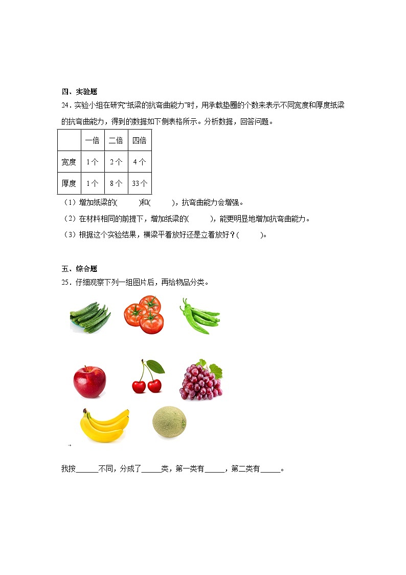教科版科学2024年一年级下册期中测试A第3页