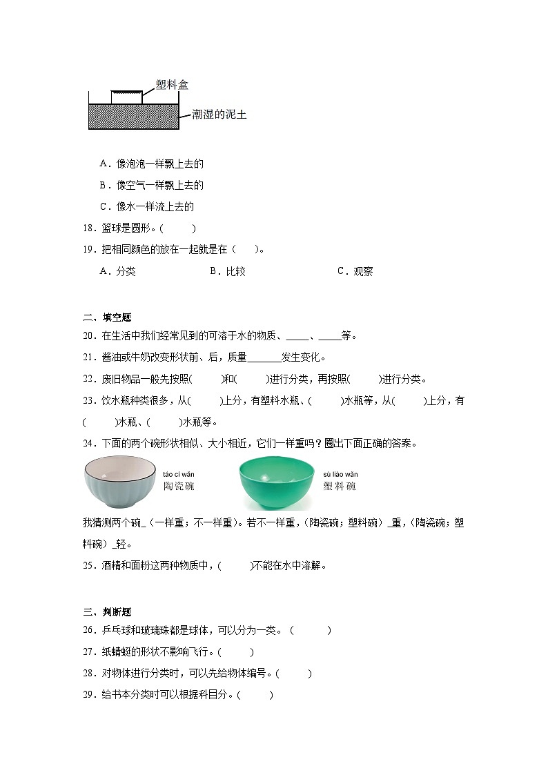 教科版科学2024年一年级下册期中测试B第3页