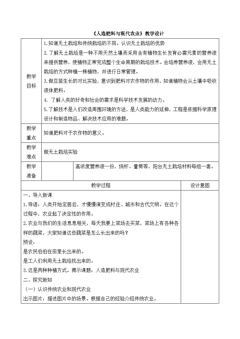 第16课 人造肥料与现代农业（教学设计）六年级科学上册（苏教版）第1页