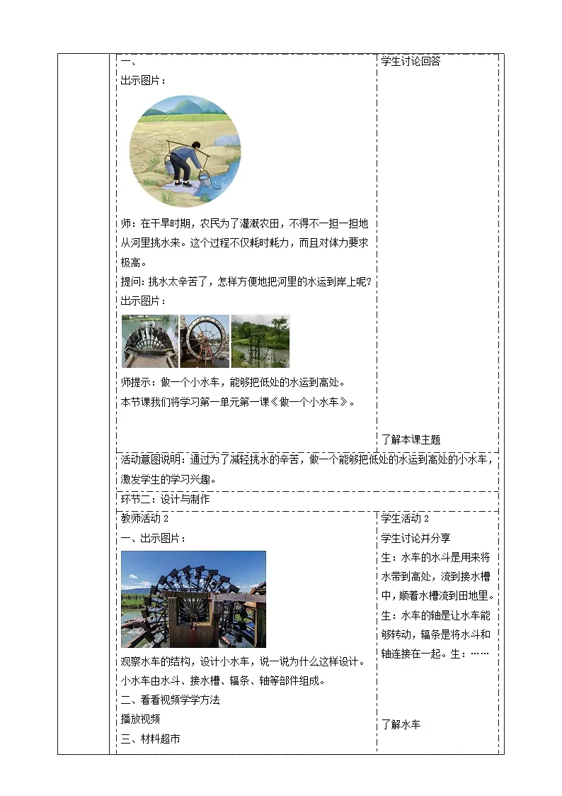 【大单元教学】1.1《做一个小水车》课时教案第2页