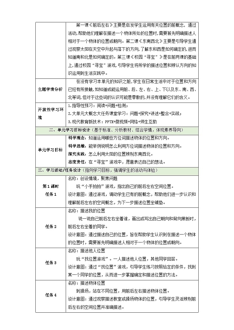 【大单元整体教学】第一单元《位置和方向》整体设计第2页