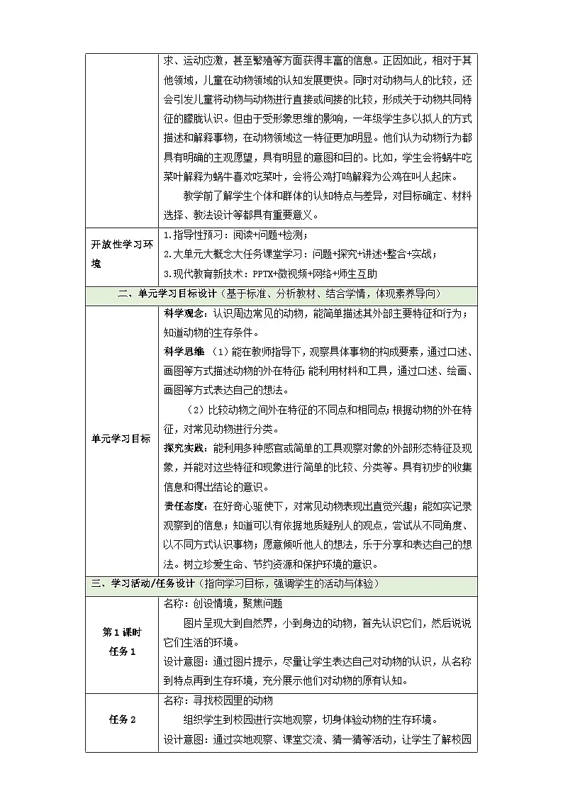 【大单元教学】第二单元《常见的动物》整体设计第3页