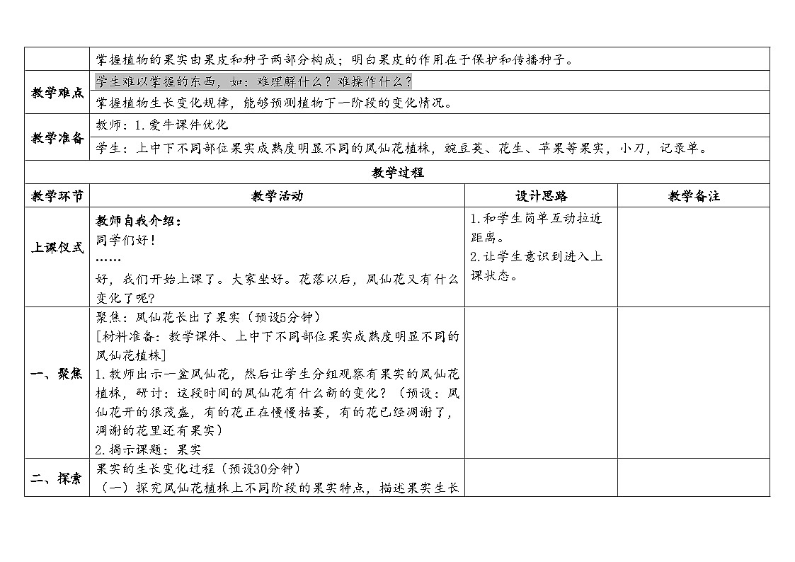 2024-2025学年教科版科学四年级下册教学设计 1.6.果实和种子第2页