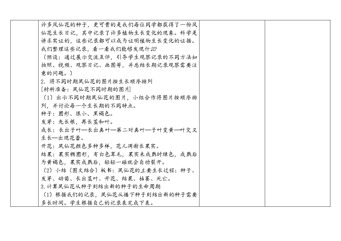 2024-2025学年教科版科学四年级下册教学设计 1.8.凤仙花的一生第3页