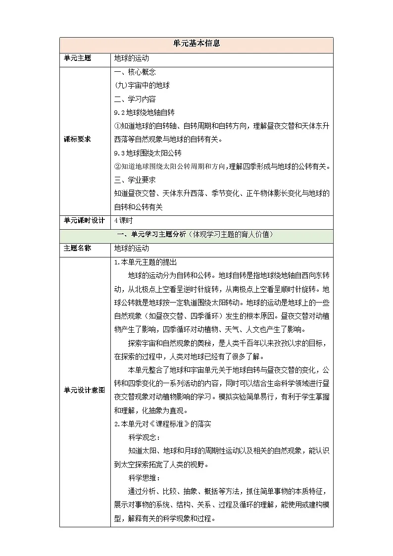 【大单元整体教学】第三单元《地球的运动》整体设计第1页