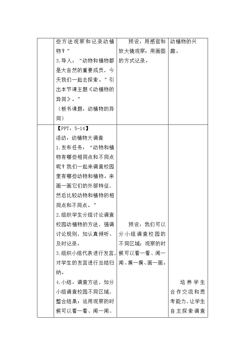第7课 动植物的异同 教案 2024-2025学年科学一年级下册粤教粤科版（2024）第3页