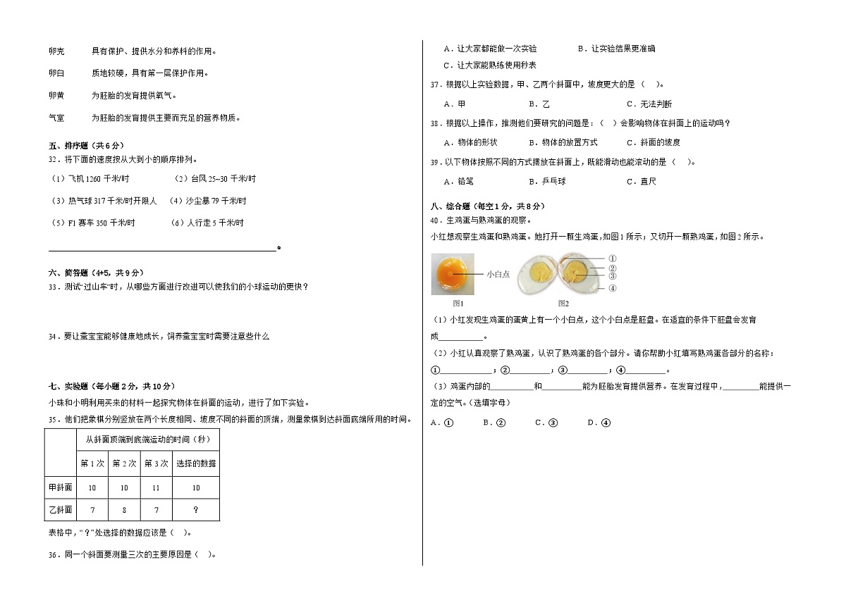 教科版（2017）三年级下册科学期中质量检测卷（A3，后附答案）第2页
