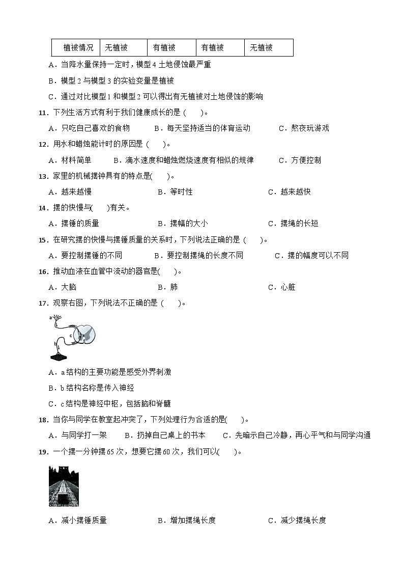 浙江省杭州市钱塘区2023-2024学年第一学期五年级科学期末试卷第2页