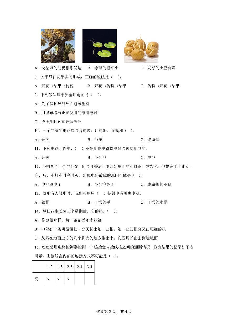 科学（提高卷01）-2024-2025学年四年级科学下学期期中素养测评（教科版）第2页