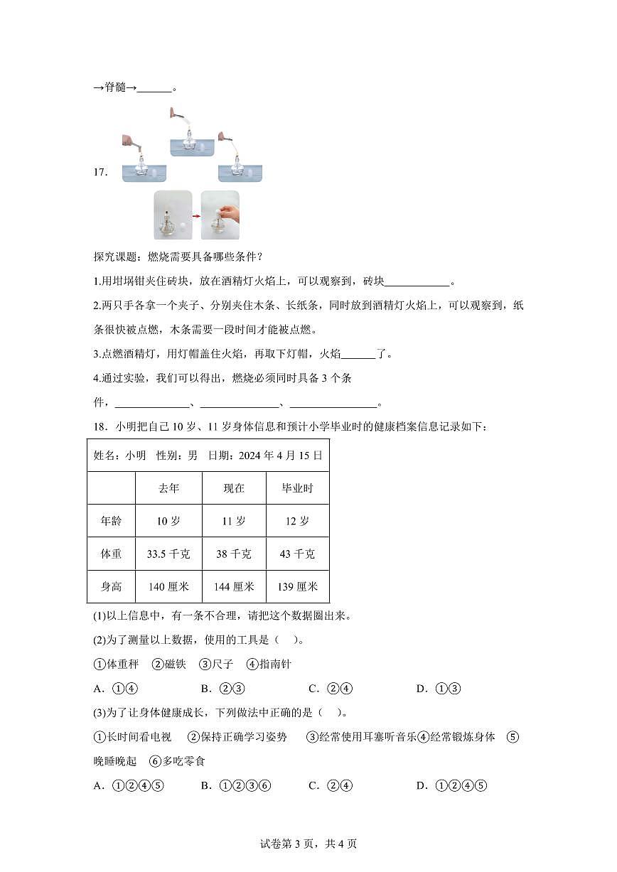 科学（基础卷01）-2024-2025学年五年级科学下册期中素养测评（青岛版）第3页