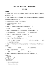 2024-2025学年五年级下学期科学期中模拟试卷（教科版含答案解析）