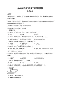 2024-2025学年五年级下学期科学期中模拟试卷（教科版含答案解析）