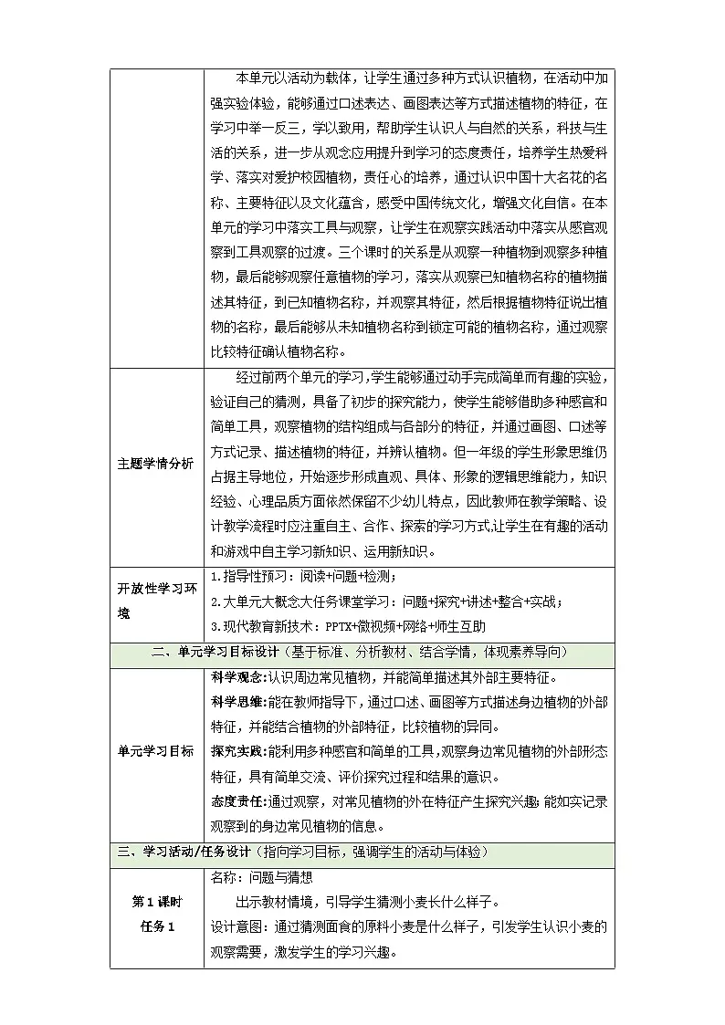 【大单元教学】第三单元《认识身边的植物》单元整体设计第2页