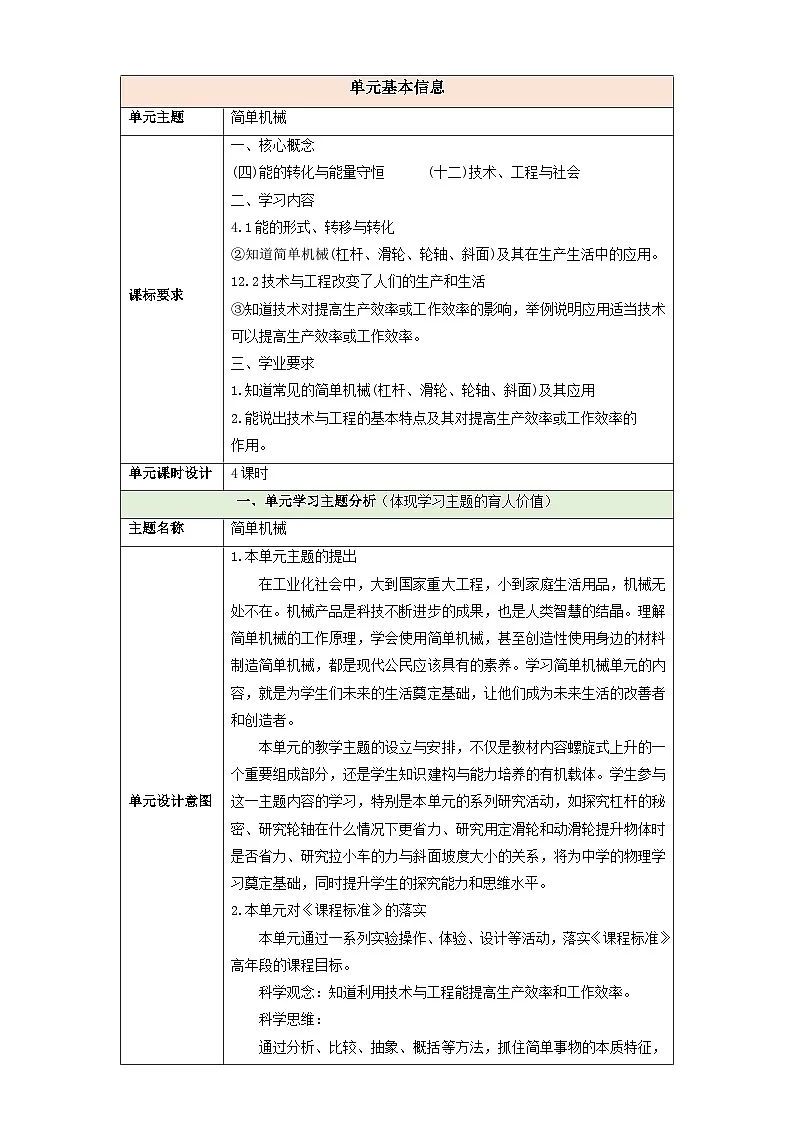 【大单元整体教学】第四单元《简单机械》整体设计第1页