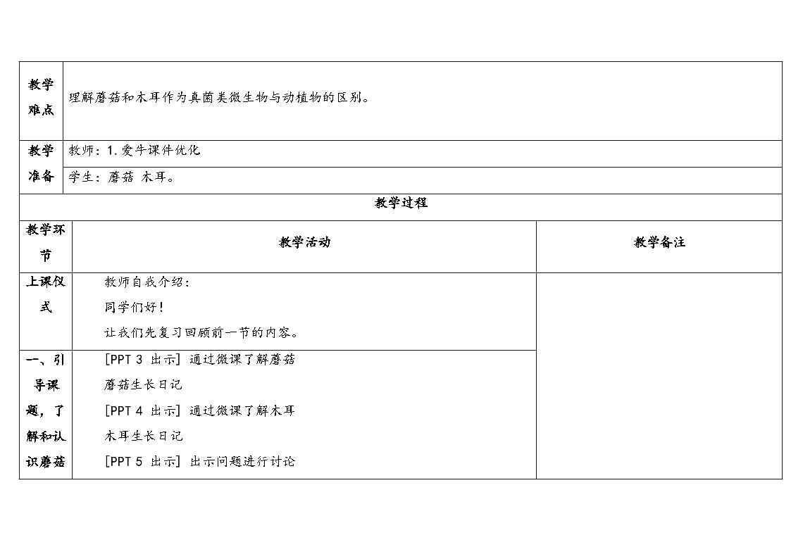 5.《蘑菇与木耳》教学设计（表格式）第2页