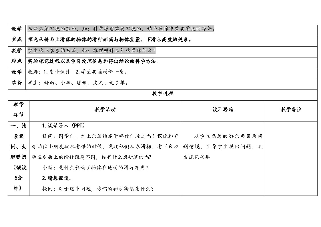 2025年秋大象版六年级科学上册 准备单元 水滑梯的秘密 (教案)第2页
