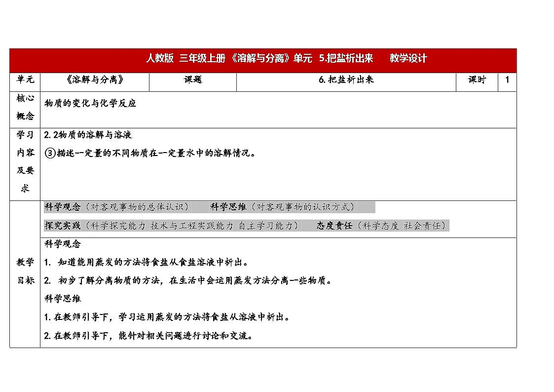 2025年秋人教鄂教版三年级科学上册 6.把盐析出来（教案）第1页