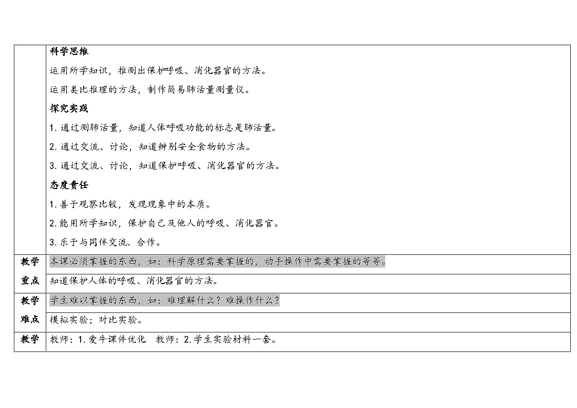 2025年秋湘教版四年级科学上册 2.3保护呼吸、消化器官（教案）第2页