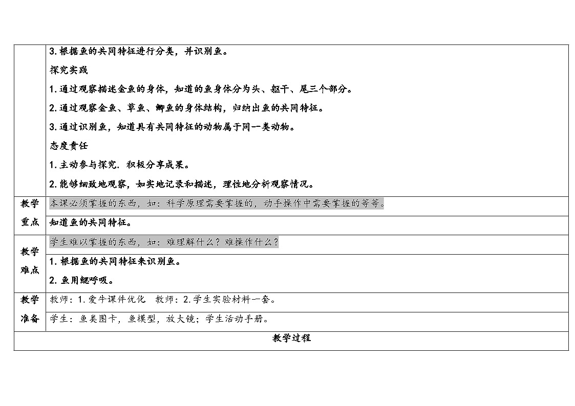 2025年秋湘教版三年级科学上册 2.2鱼（教案）第2页
