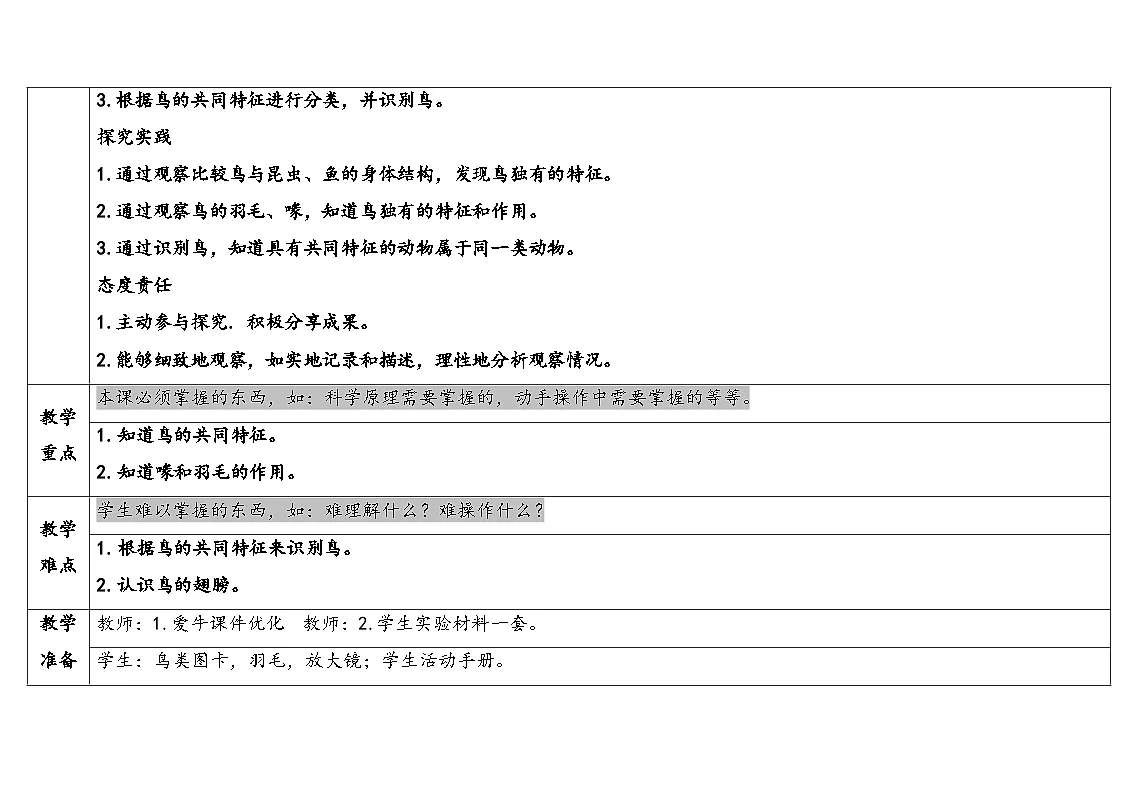 2025年秋湘教版三年级科学上册 2.3鸟（教案）第2页